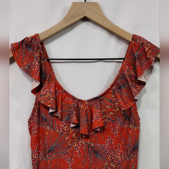 NWT O'Neill Floral Swimsuit Girls 14 Red One Piece Ruffle Beach Vacation - Picture 2 of 7